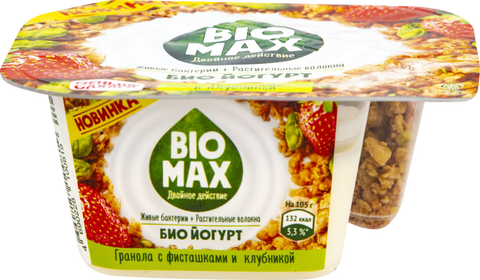 

Биойогурт Bio-Max с гранолой фисташками и клубникой 2.9% 105г