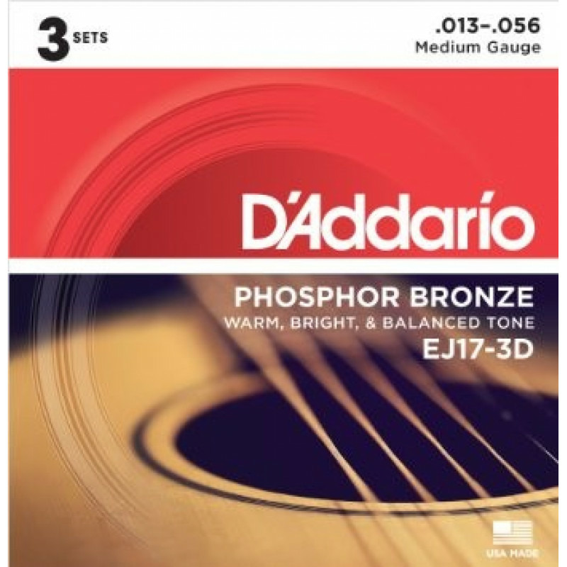 

Стрыны для акустической гитары 3 комплекта DAddario EJ17-3D, EJ17-3D