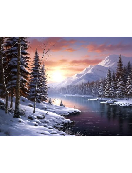

Алмазная мозаика на подрамнике Первый снег, 90x70 см, 50 цветов, 67171, ПРА-443