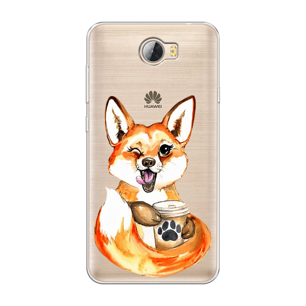 

Чехол на Huawei Y5 II "Подмигивающая лиса с кофе", Оранжевый;белый;коричневый, 61950-4