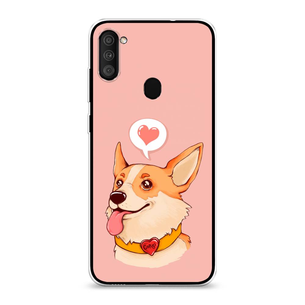 

Чехол на Samsung Galaxy M11 "Корги язык", Розовый;коричневый, 2100650-1