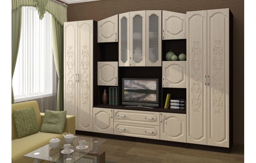 

Стенка для гостиной прямая Регион 58 Макарена-3 280х72х200, венге/дуб скандинавский белый, Макарена-3