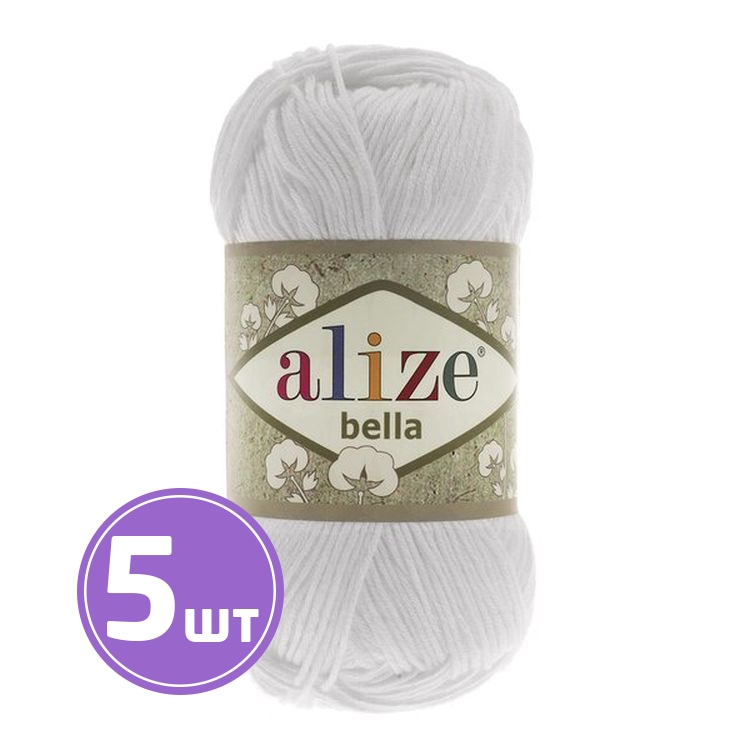 

Пряжа ALIZE Bella 100 55, ультра белый, 5 шт. по 100 г