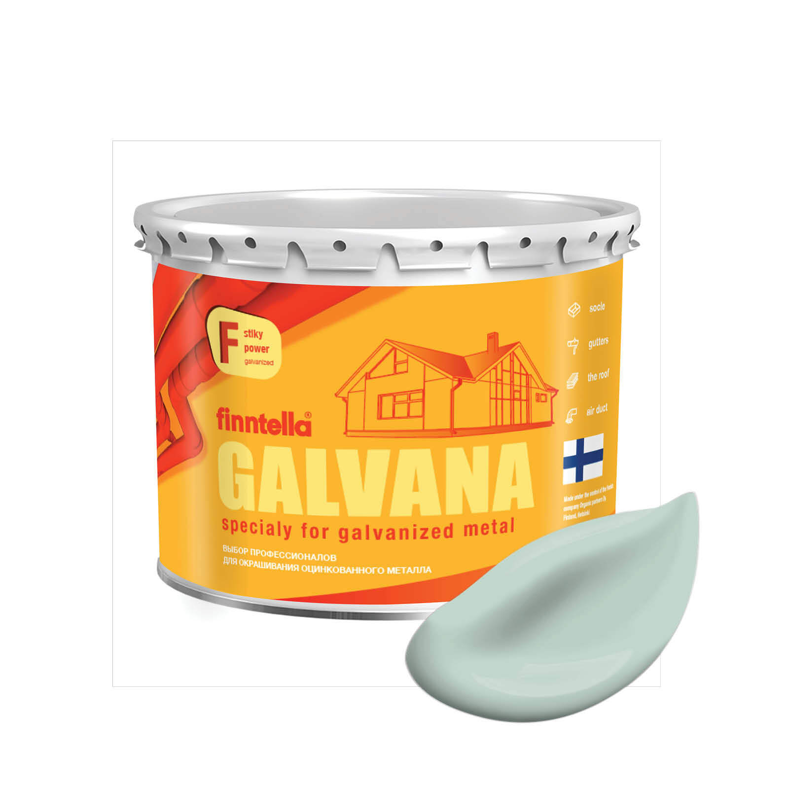 

Краска GALVANA FINNTELLA Матовая, PAISTAA бледно-бирюзовый, 2,7л, Зеленый;белый, GALVANA по оцинкованному металлу и бетону