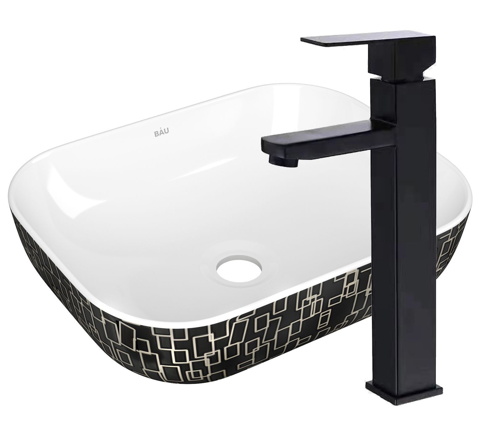 фото Раковина санфаянс накладная bau stil black white 50х40, белая/черная + смеситель bauedge