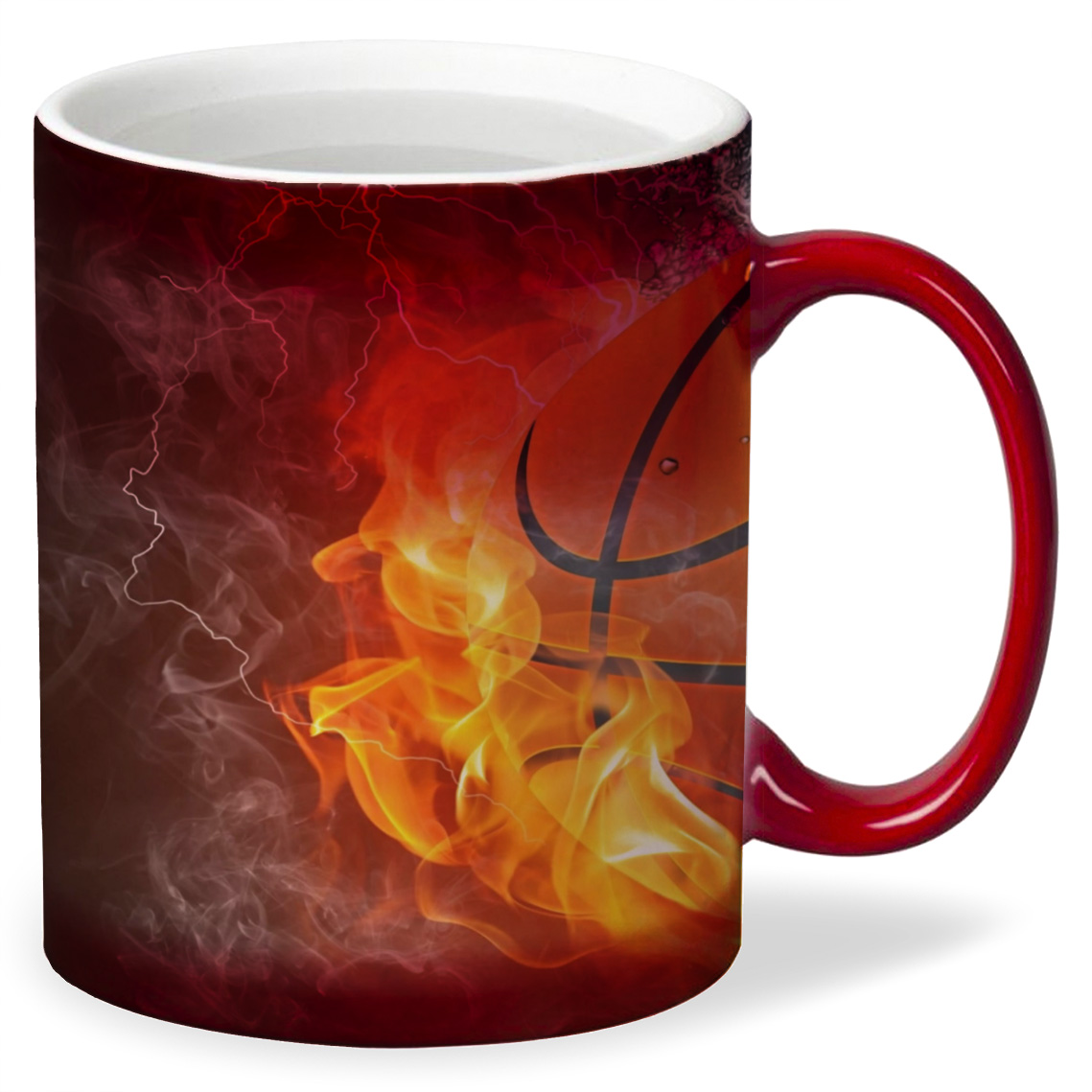 фото Кружка хамелеон красный coolpodarok баскетбол баскетбольный мяч огонь вода