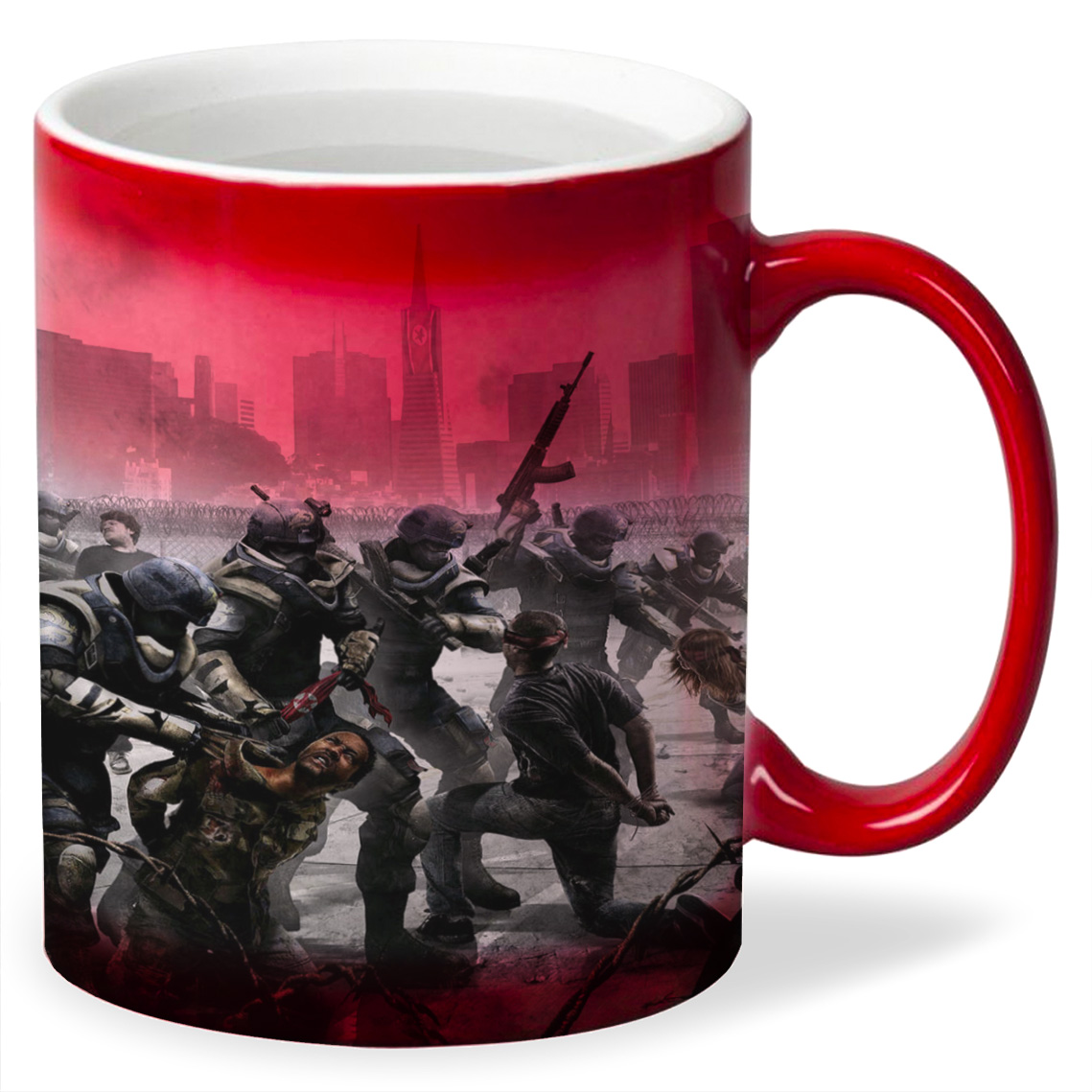 

Кружка хамелеон красный CoolPodarok homefront Солдаты на коленях Повязка на глазах