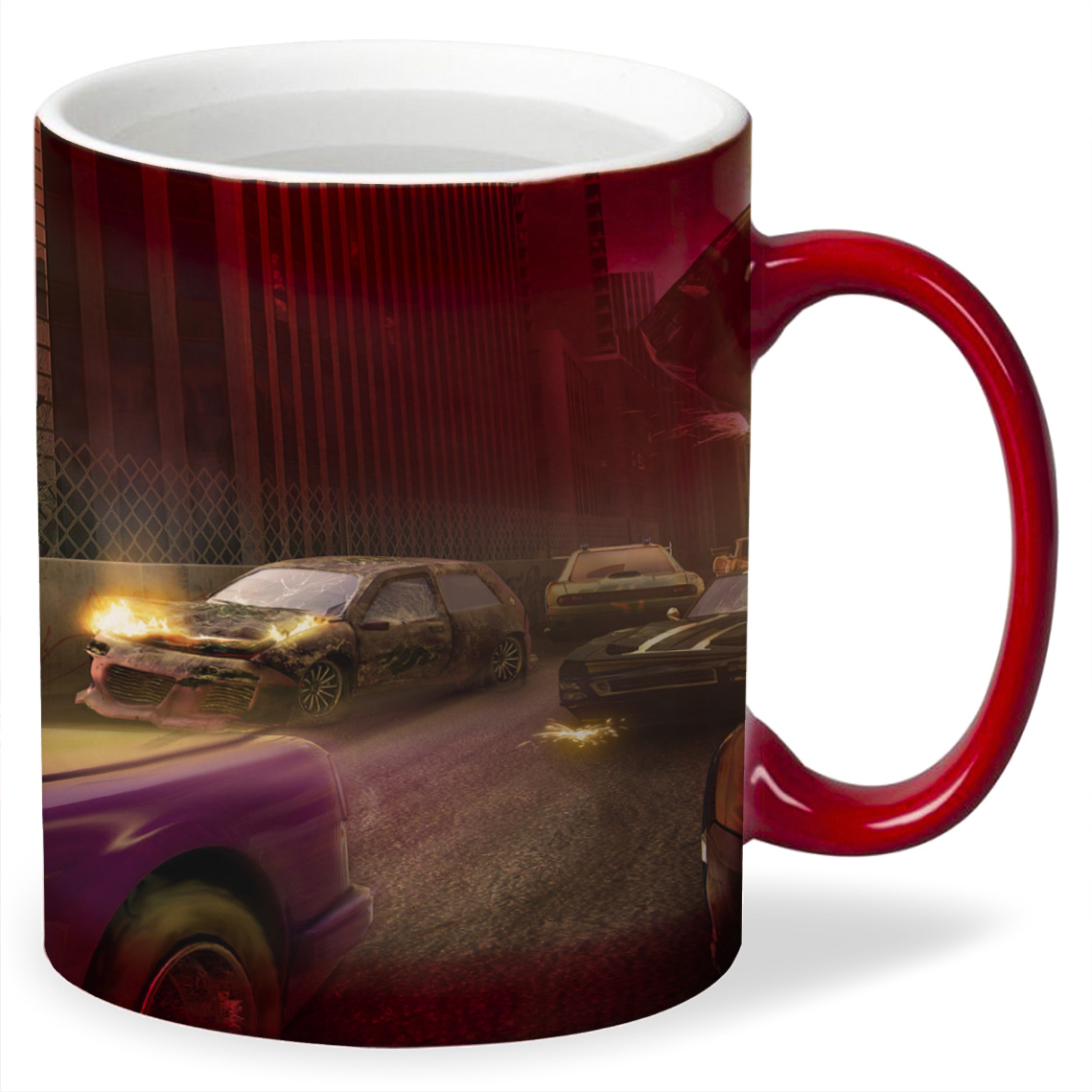 

Кружка хамелеон красный CoolPodarok crash n burn Разбитые авто