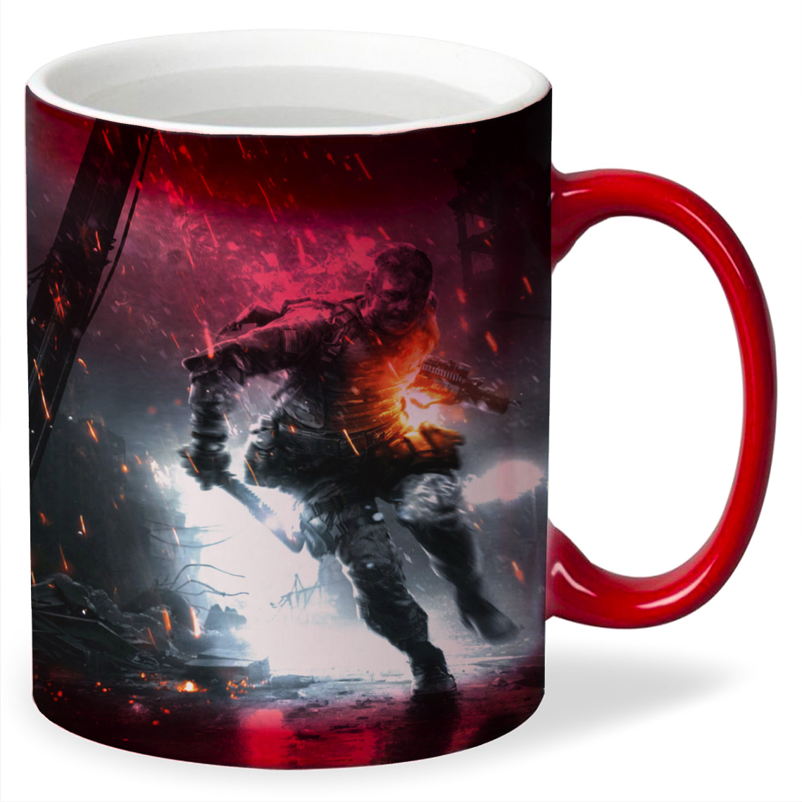 

Кружка хамелеон красный CoolPodarok battlefield 3 aftermath Солдат Искры Ночь