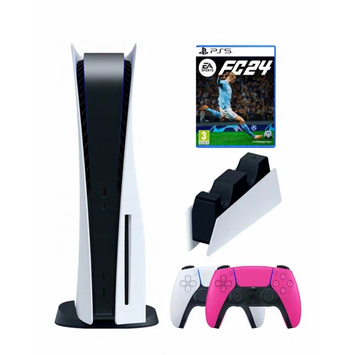 

Приставка Sony PlayStation 5+2-ой геймпад(розовый)зарядное FC24 (диск), Белый;черный