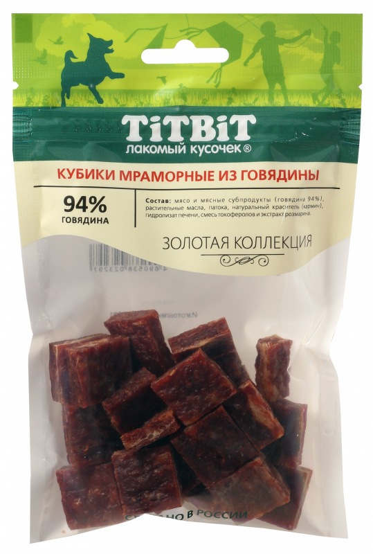 

Лакомство для собак TiTBiT Говядина, ломтики, 80г, для собак, кубики мраморные из говядины Золотая коллекция 80 г