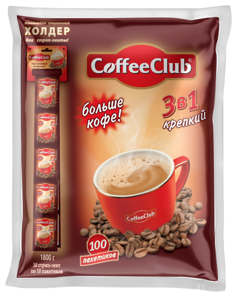 фото Кофейный напиток coffee club растворимый 3в1 крепкий 18гх 100шт coffeclub