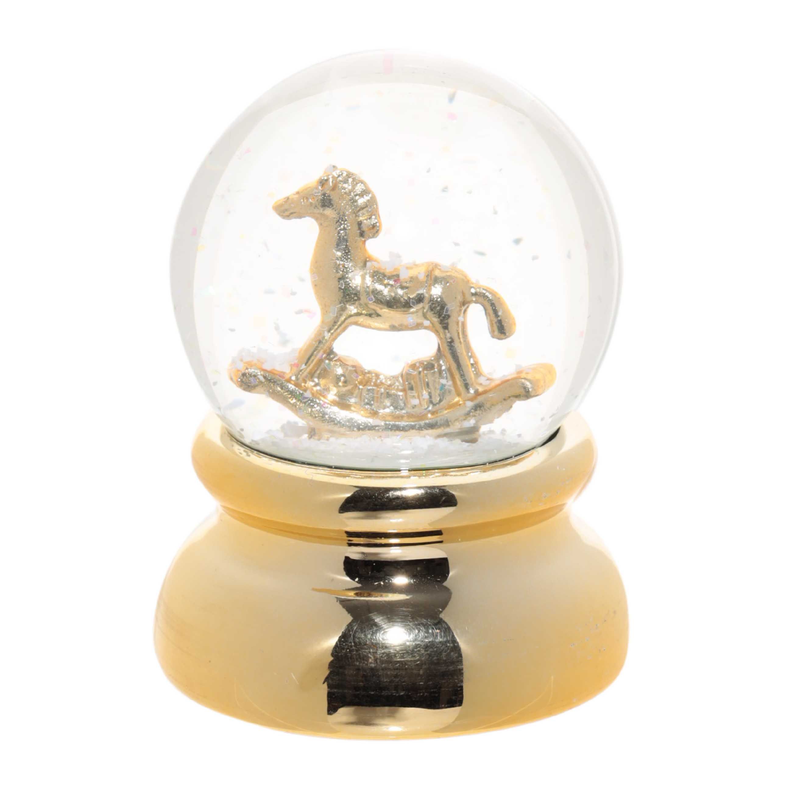 Снежный шар, 9 см, фарфор Р/полирезин, золотистый, Лошадка-качалка, Golden style