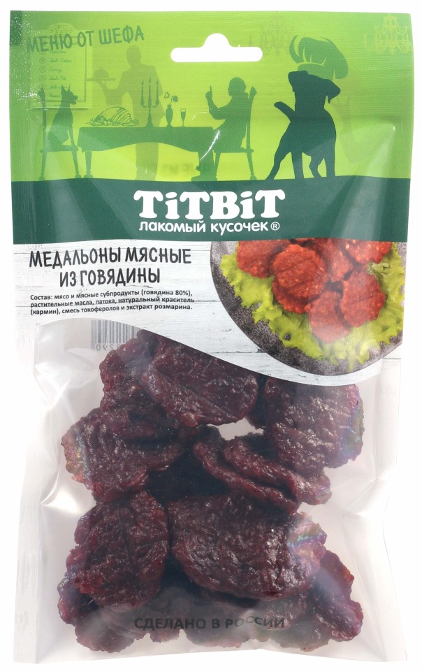 фото Лакомство для собак titbit , медальоны, говядина, 80г, 1 шт