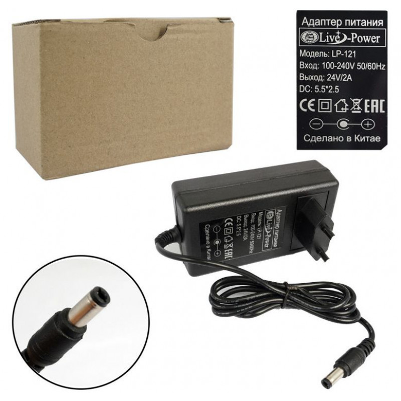 

Блок питания Live Power LP121 24V 2A(штекер 5.5*2.5), Черный, LP121