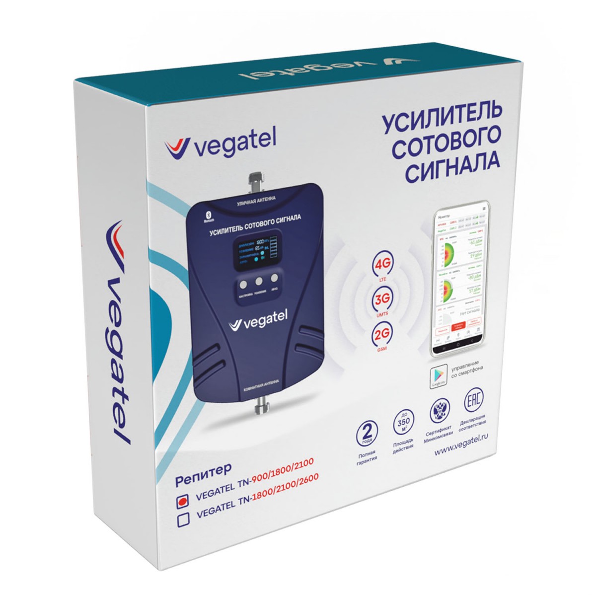 

Комплект для усиления сотовой связи 2G/3G/4G VEGATEL TN-900/1800/2100 / до 350м2, TN-900/1800/2100