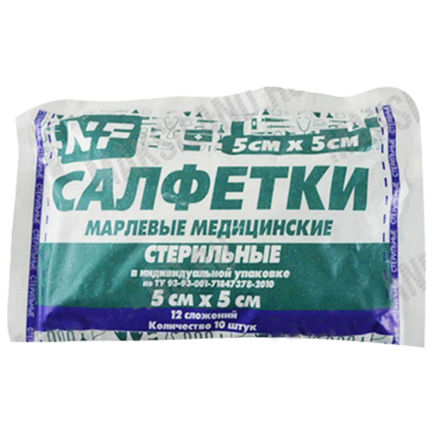

Салфетка марлевая стерильная NF комплект 10 шт.,8 слоев,5х5 см 32 ±2 г/м2 20 шт.