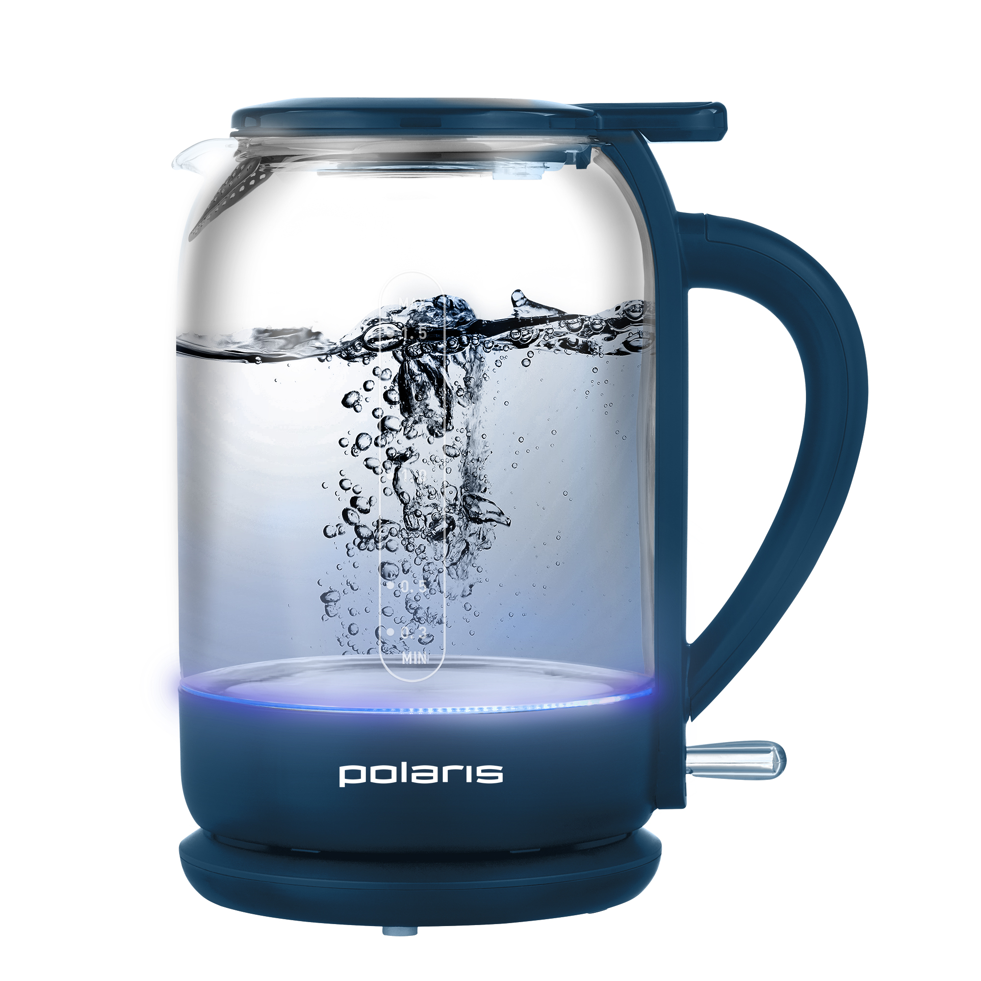 Чайник электрический Polaris PWK 1759CGL 1.5 л синий, прозрачный фен polaris phd 2600aci 2600 вт синий
