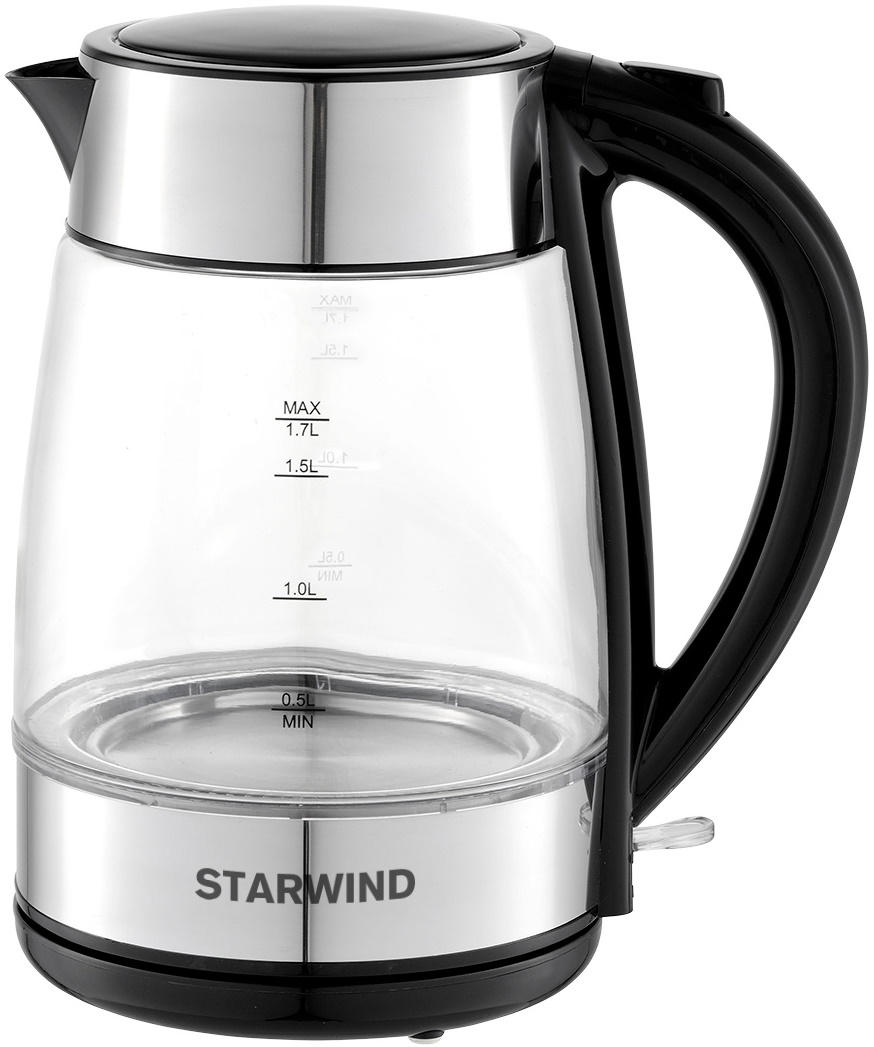 Чайник электрический STARWIND SKG3026 1.7 л серебристый, прозрачный, черный электропечь starwind smo2042 9 л серебристый
