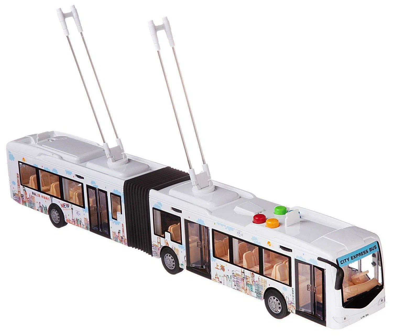 

Троллейбус инерционный City Service, звуковые эффекты, Белый