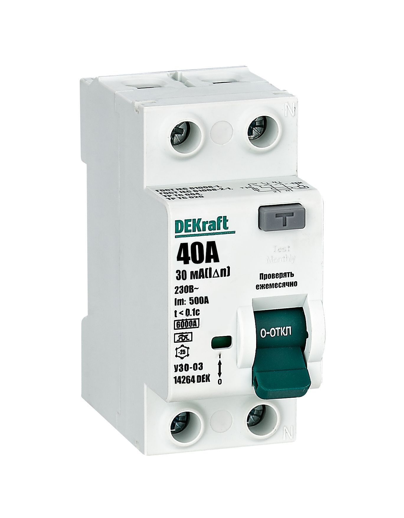 

УЗО DEKraft 2P 40 А 30 мА 6 кА A 14264DEK