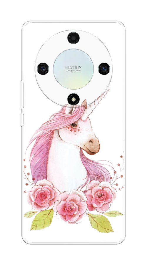 

Чехол на Honor X9A "Единорог цветы", Белый;розовый;серый, 6120850-1