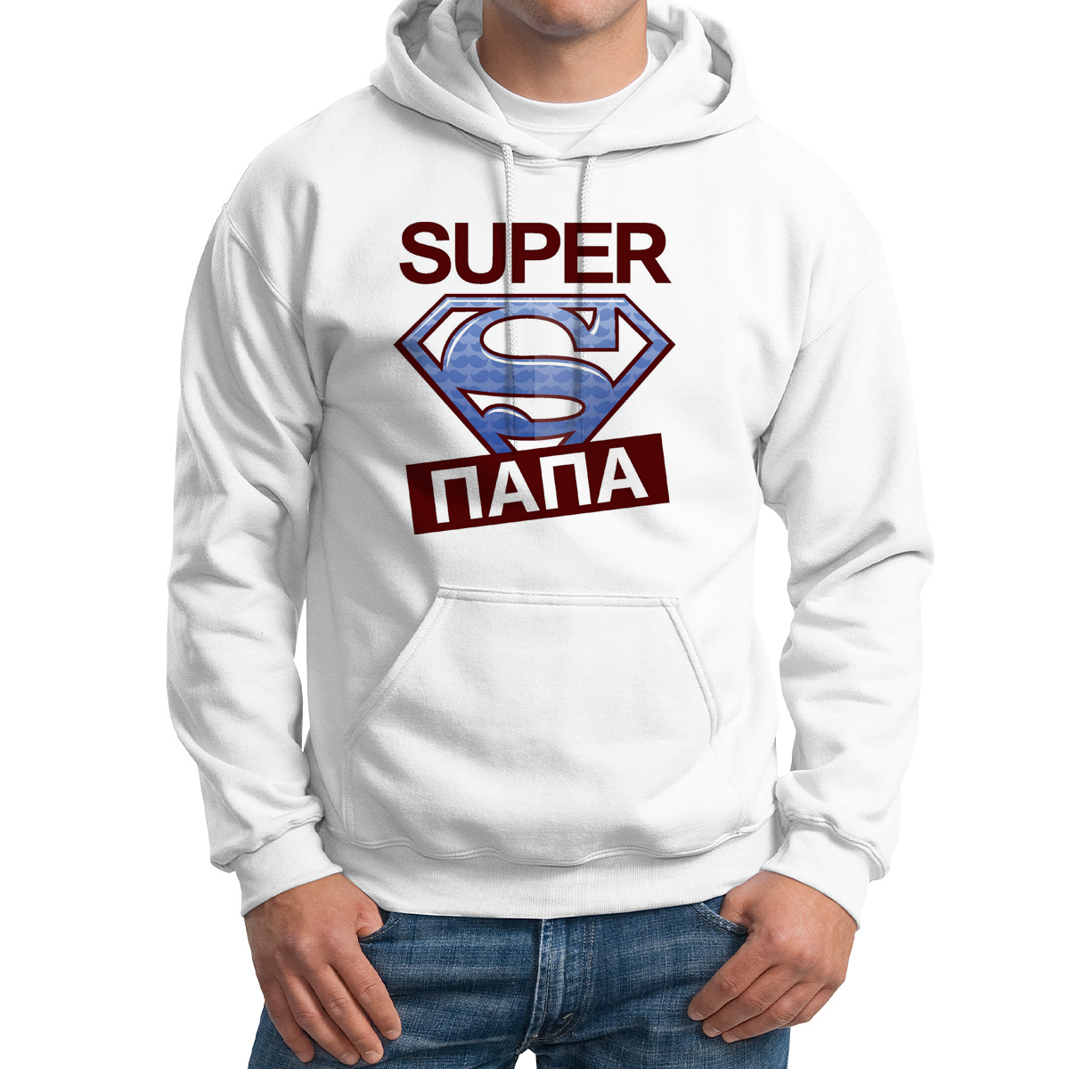 

Худи унисекс CoolPodarok Супер папа Super белое 46 RU, Белый, M0113897