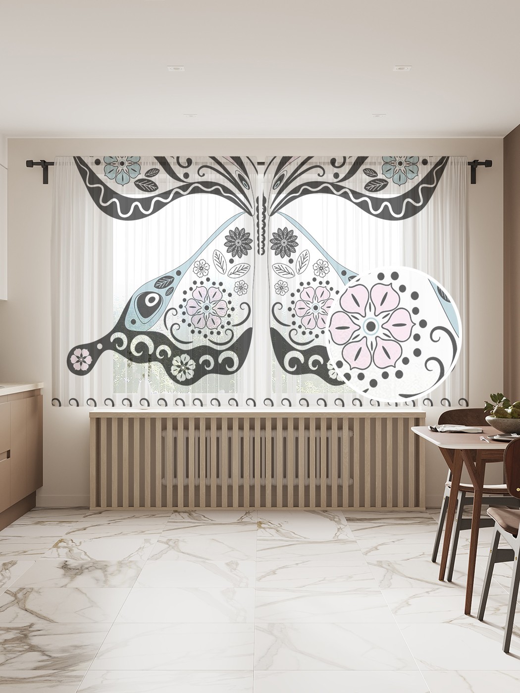 

Фототюль JoyArty "Узорчатая бабочка", 145x180см (2 полотна со шторной лентой + 50 крючков), Узорчатая бабочка