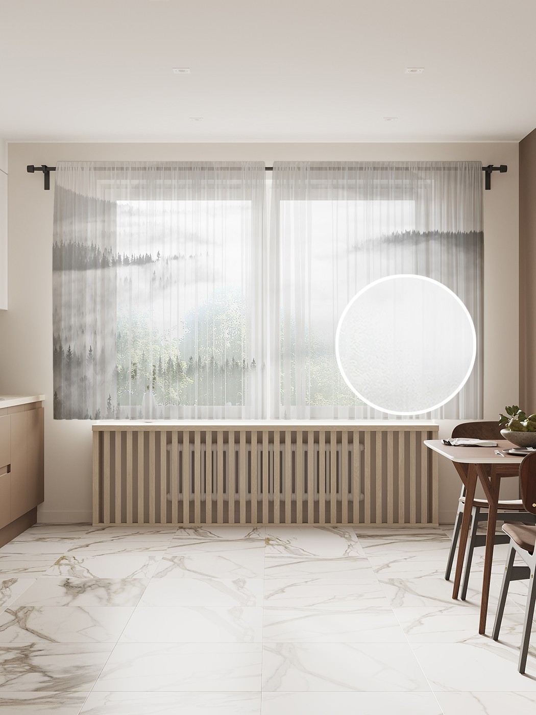 

Фототюль JoyArty "Туманные холмы", 145x180 см (2 полотна со шторной лентой + 50 крючков), Туманные холмы