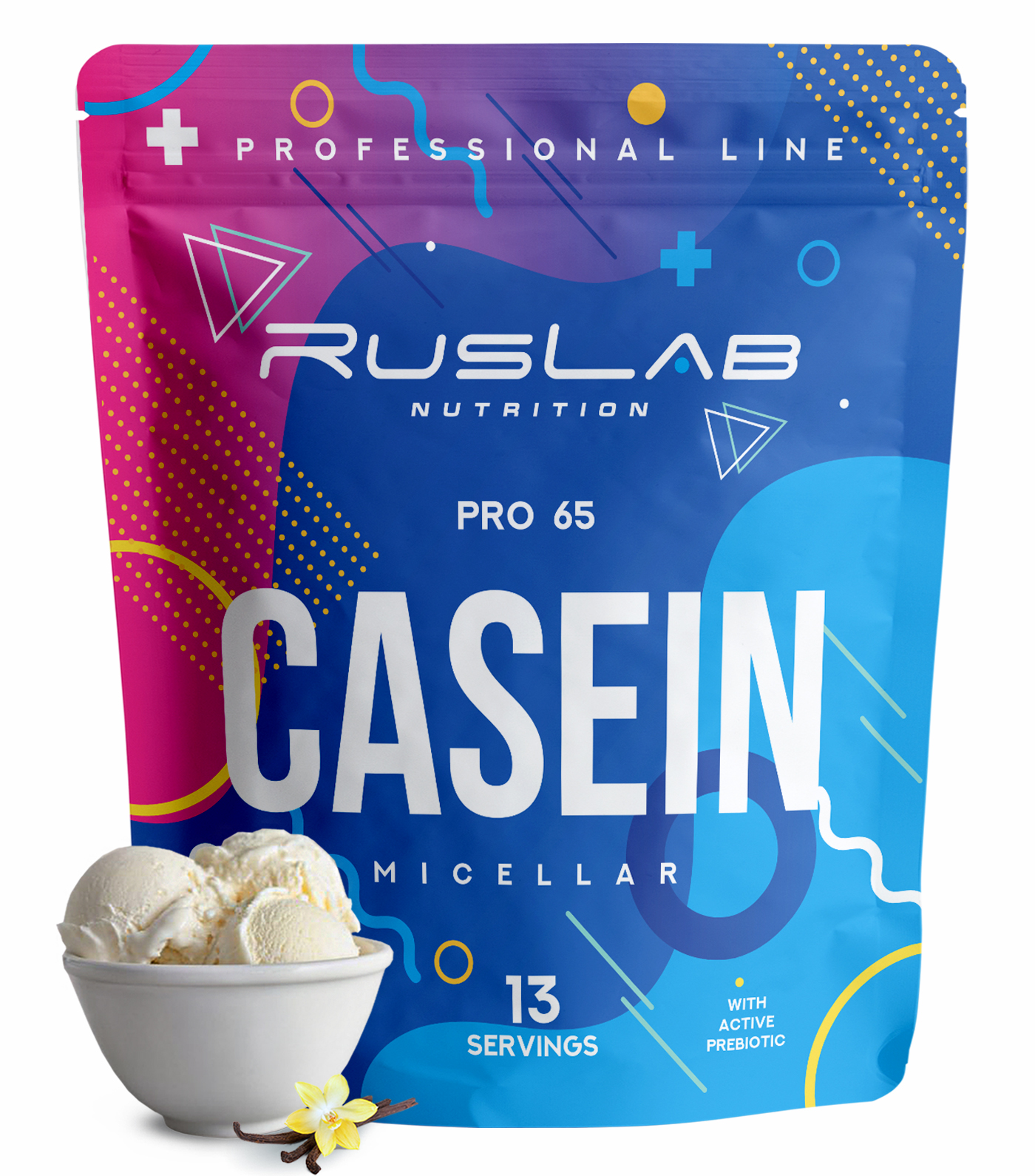 Мицеллярный казеин RusLabNutrition Casein Pro 65 вкус 416гр ванильное мороженое