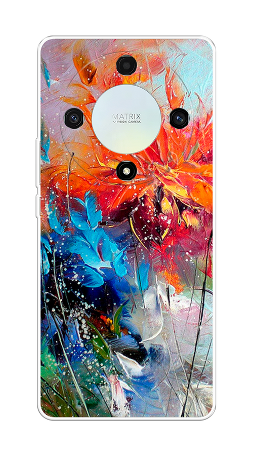 

Чехол на Honor X9A "Абстрактные цветы", Оранжевый;синий, 6120850-4