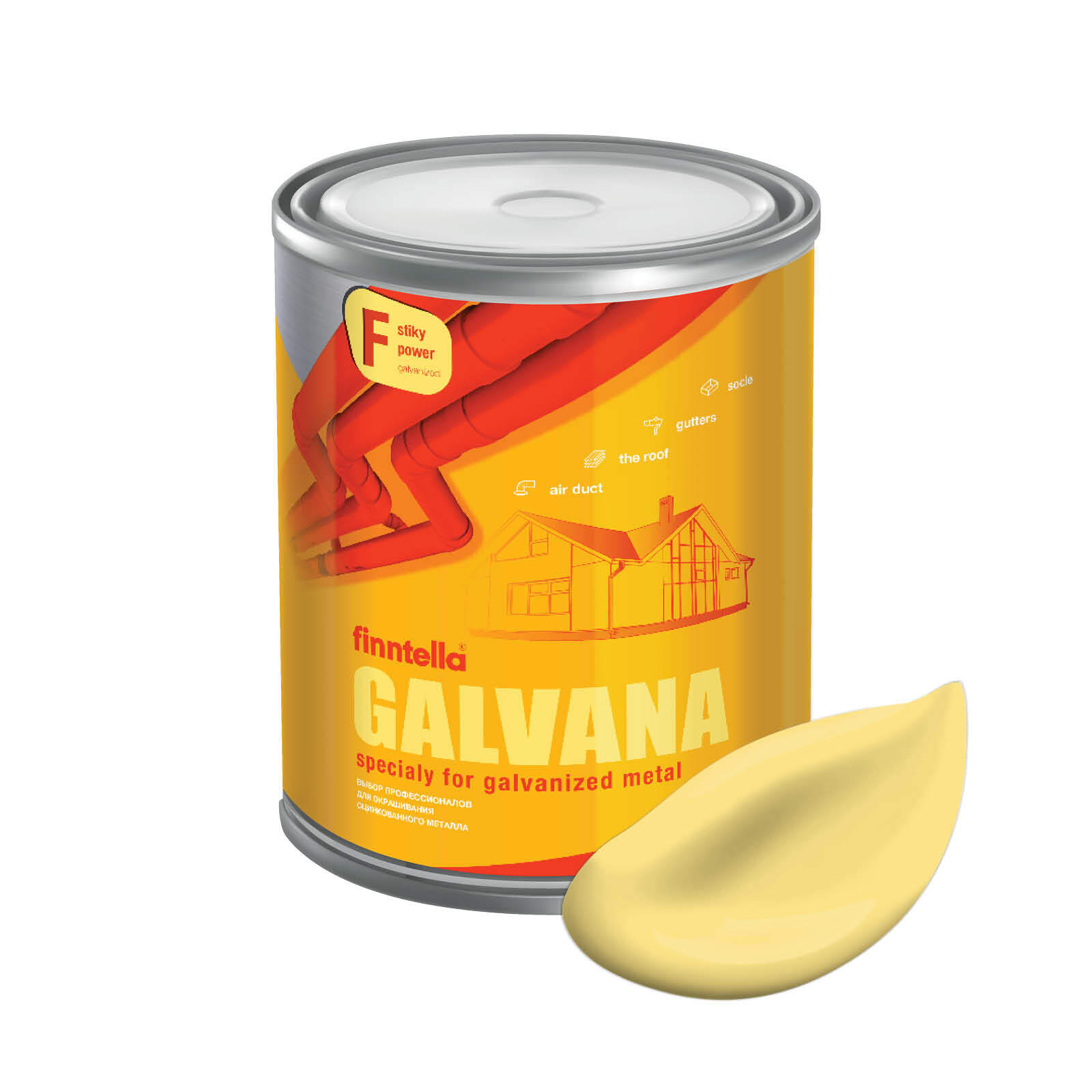 

Краска GALVANA FINNTELLA Матовая, AURINKO палевый, 0,9л, Желтый, GALVANA по оцинкованному металлу и бетону
