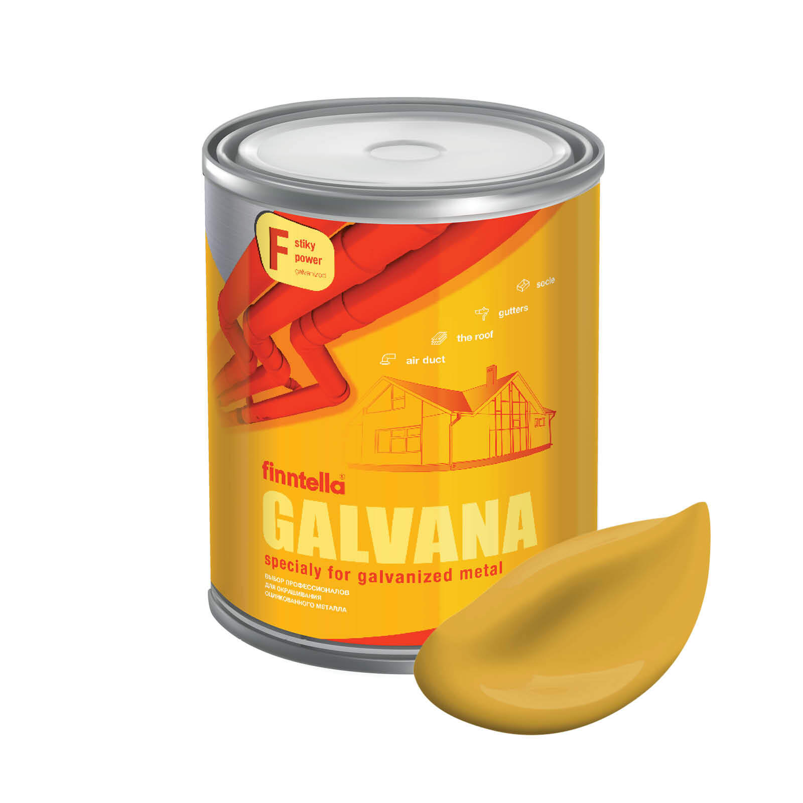 

Краска GALVANA FINNTELLA Матовая, OKRA желто-красный, 0,9л, GALVANA по оцинкованному металлу и бетону