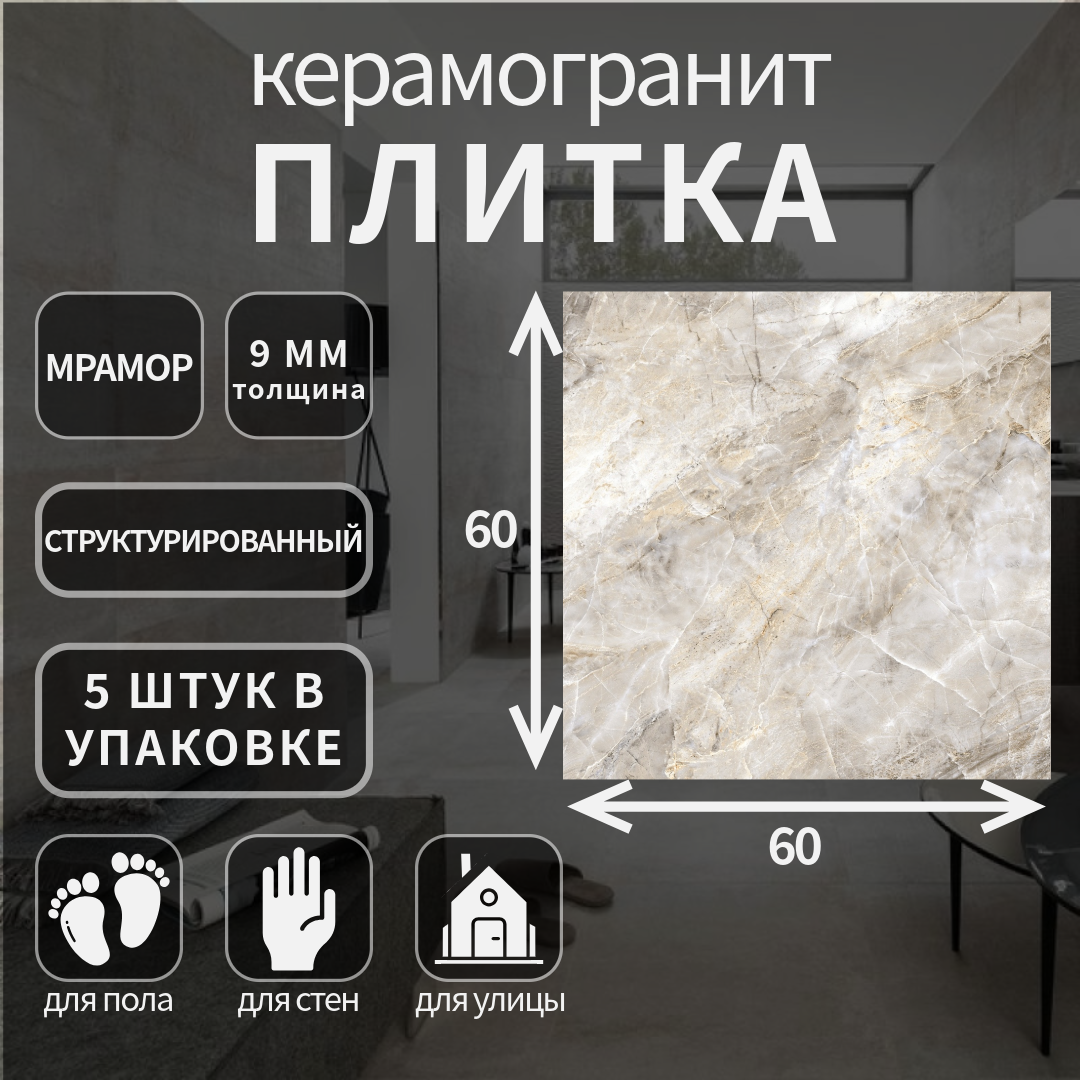 Керамогранит Kerranova K-905 коллекция Canyon структурированная 60x60x9 4388₽