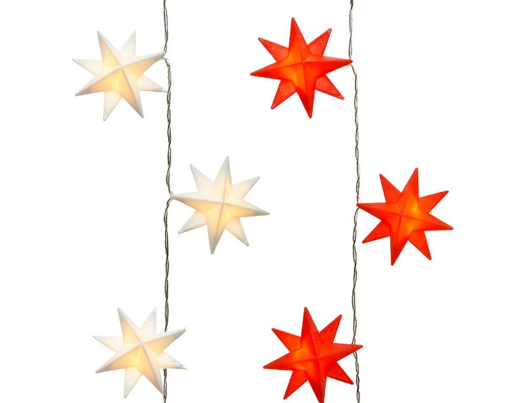 Световая гирлянда новогодняя Kaemingk Красные звездочки 485048-красный. 1,9 м белый теплый