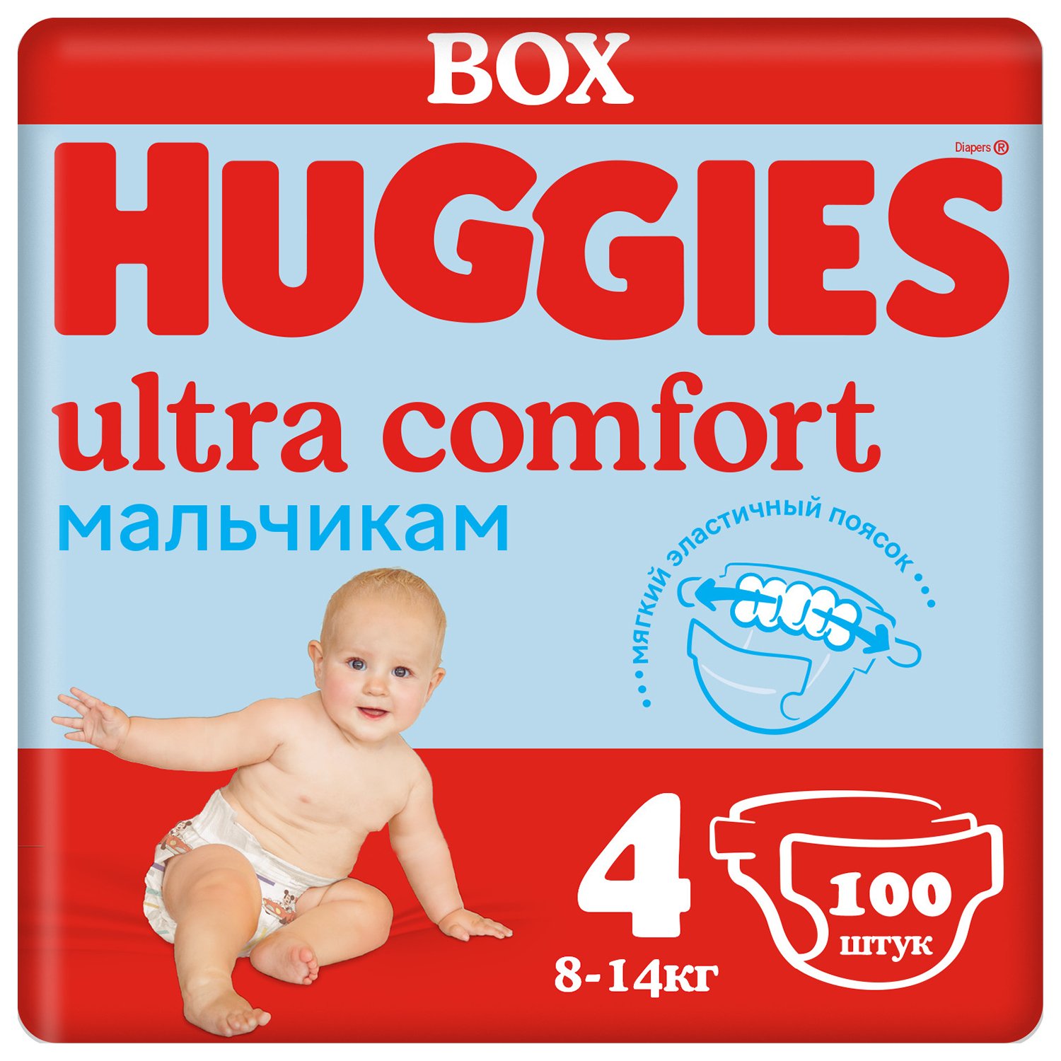 Подгузники Huggies Ultra Comfort Box для мальчиков р 4 (8-14 кг) 100 шт