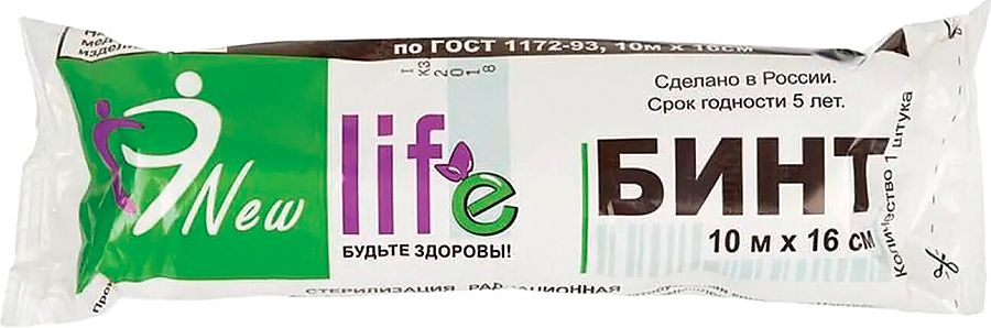 

Бинт марлевый стерильный NEW LIFE 10 м х 16 см, плотность 36 ±2 г/м2, 147950 6 шт.