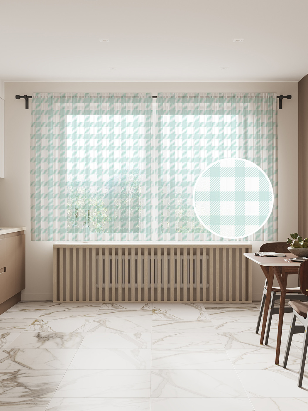 

Фототюль JoyArty "Мятная клетка", 145x180 см (2 полотна со шторной лентой + 50 крючков), Мятная клетка