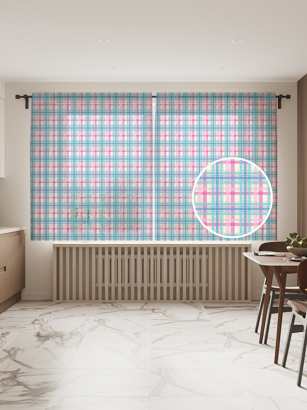 

Фототюль JoyArty "Розово-голубая клетка", 145x180см (2 полотна с лентой + 50 крючков), Розово-голубая клетка