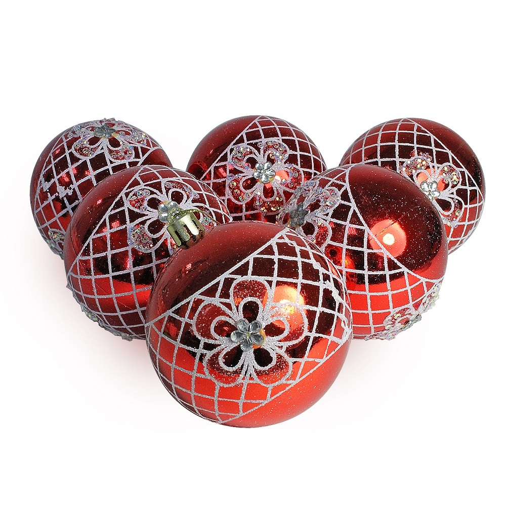 Набор елочных шаров RETTAL Кружево HM6036-YE21 6 шт 8 см красный