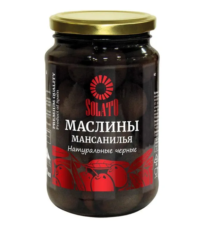 

Маслины Мансанилья натур. черные С КОСТОЧКОЙ (SOLATO), 370 г