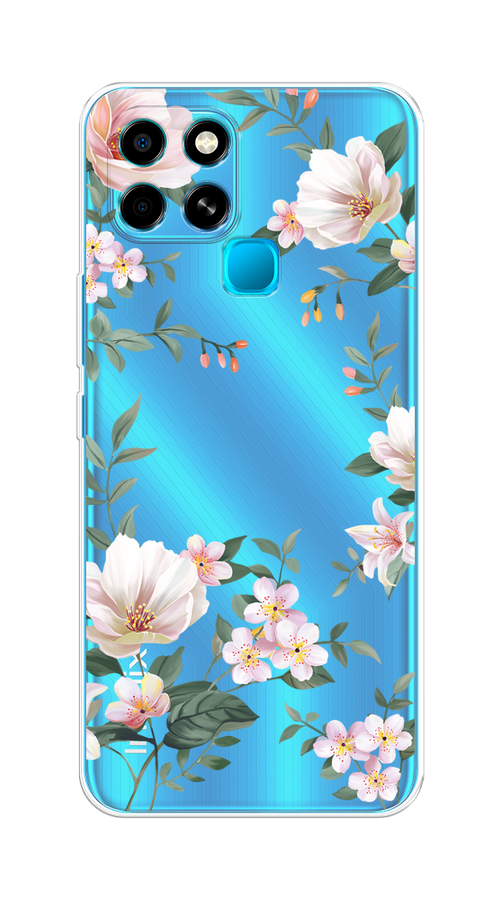 

Чехол на Infinix SMART 6 "Beautiful white flowers", Бежевый;зеленый, 3101050-1