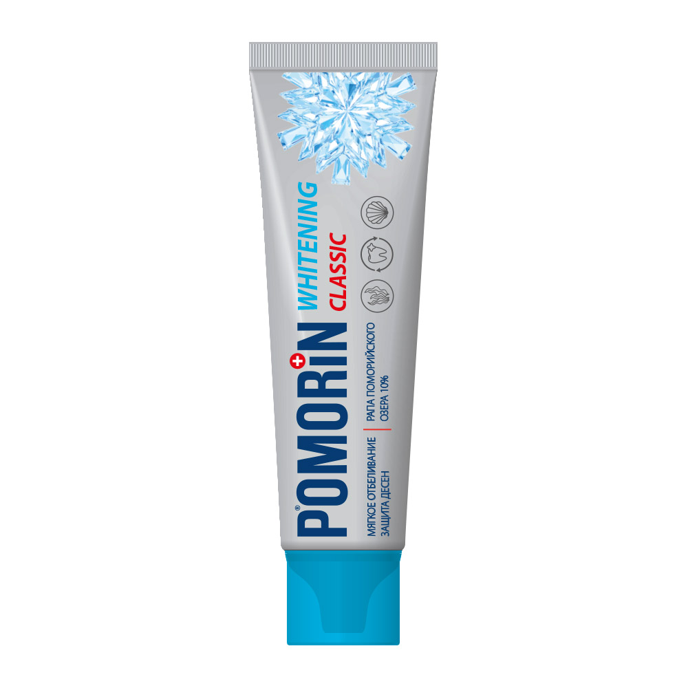 Зубная паста POMORiN Сlassic Whitening мягкое отбеливание защита десен 100 мл r o c s uno whitening зубная паста отбеливание 74 гр