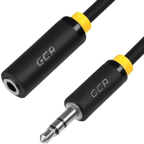 GCR Удлинитель аудио 3.0m jack 3,5mm/jack 3,5mm черный, желтая окантовка, ультрагибкий, M/