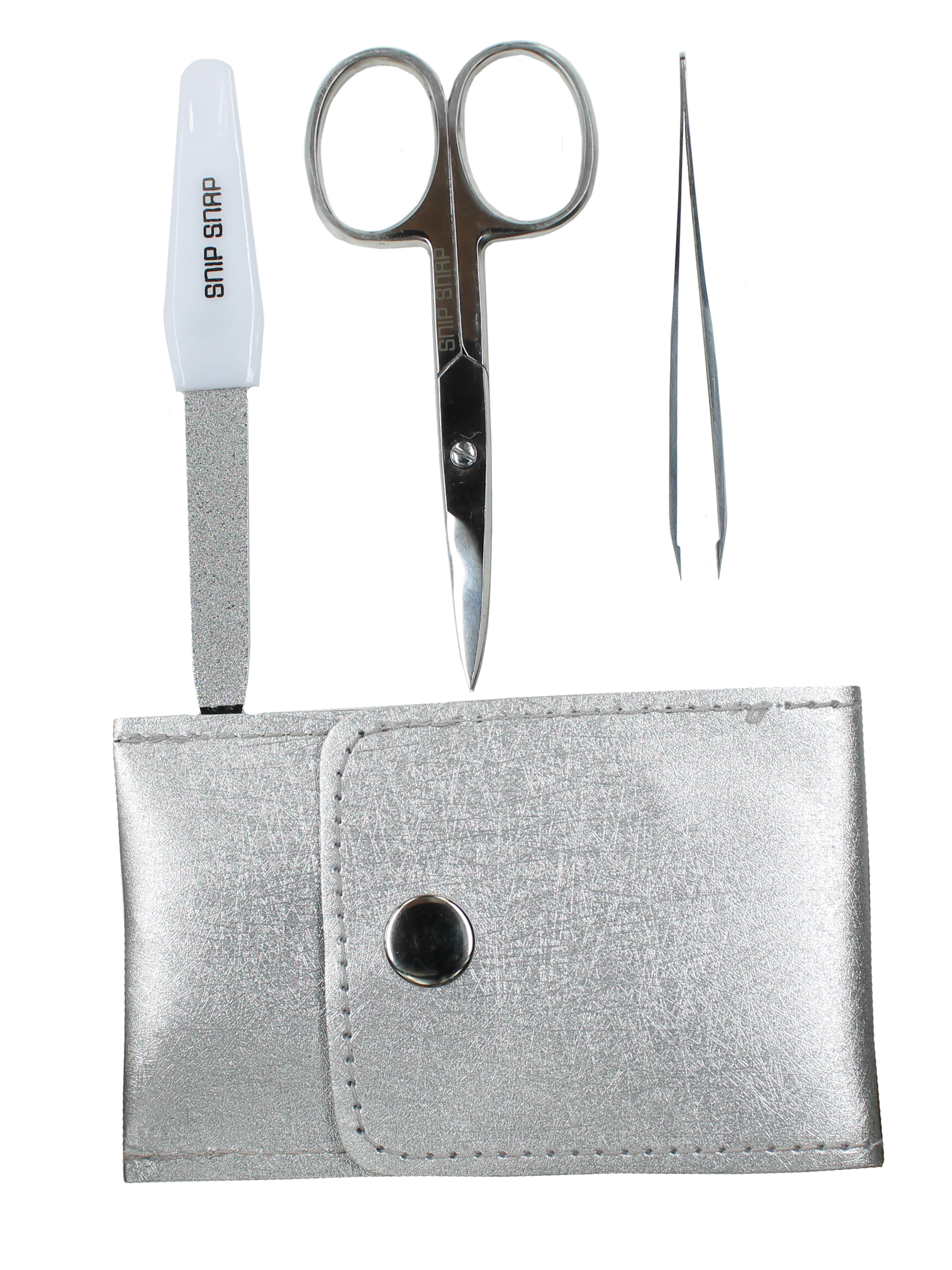 Купить Маникюрный набор Snip snap (ножницы, пилочка и пинцет) в кожаном чехле, серебристый