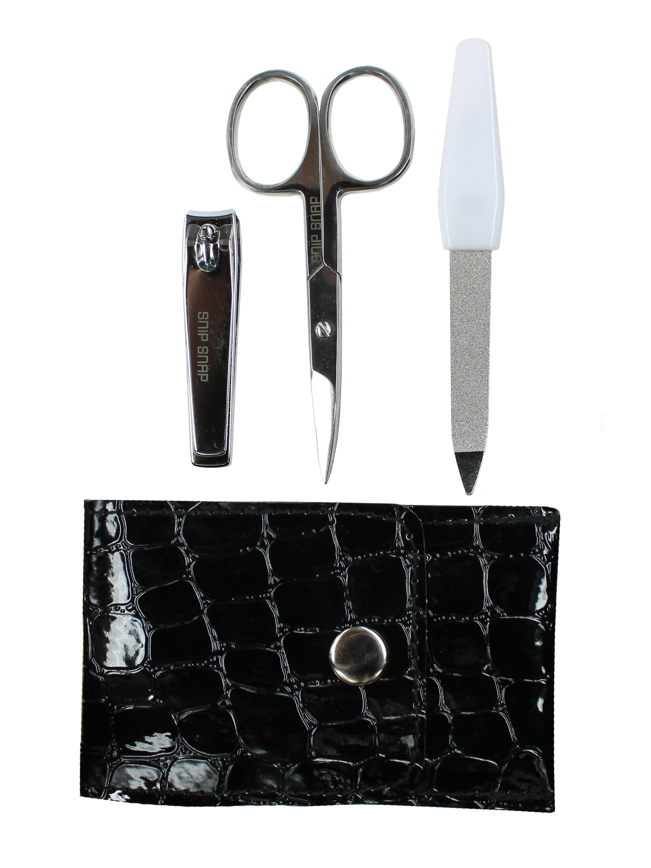 фото Маникюрный набор snip snap (ножницы, пилочка, книпсер) в кожаном чехле, черный