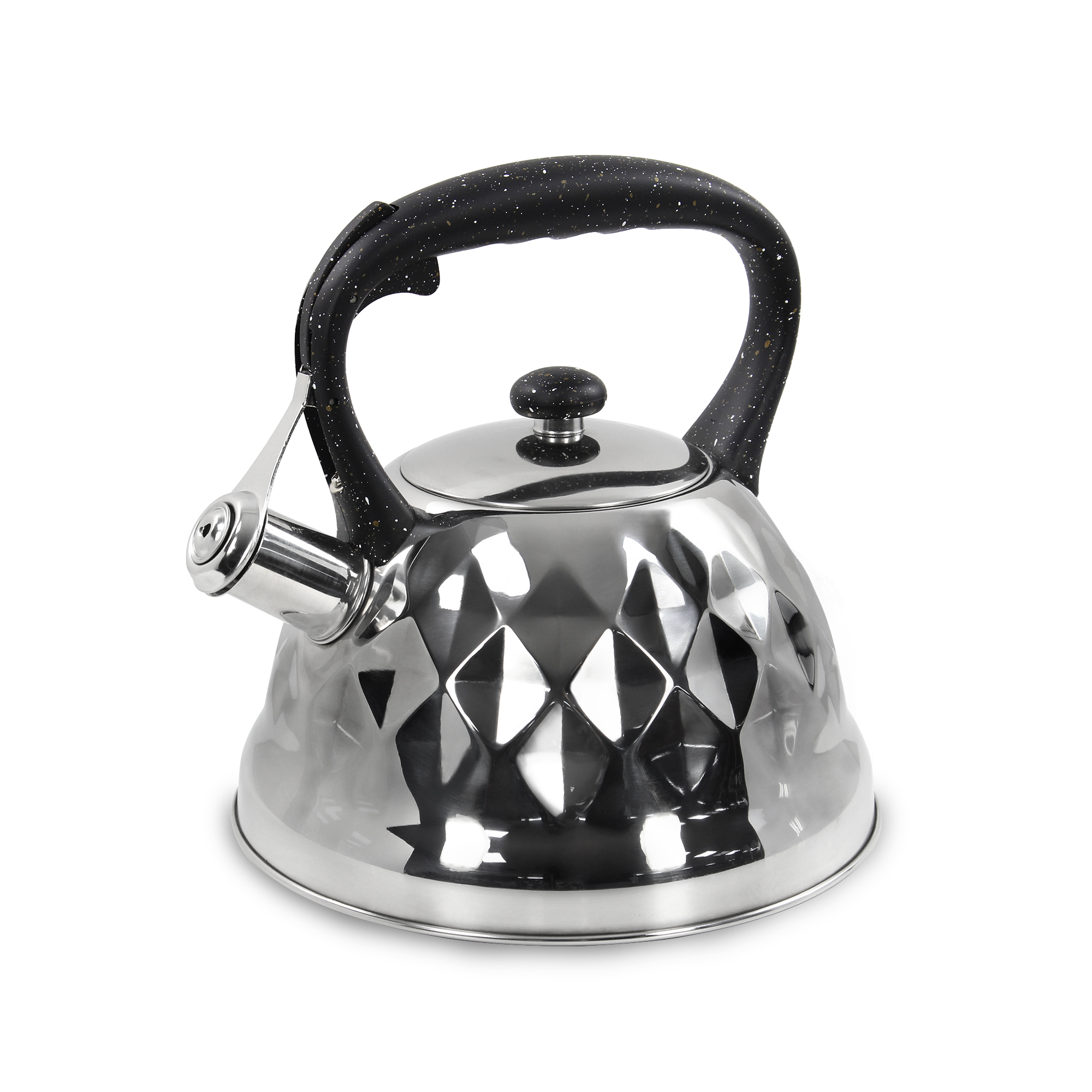 Чайник металлический со свистком MARTA MT-3028 для плиты черный мрамор