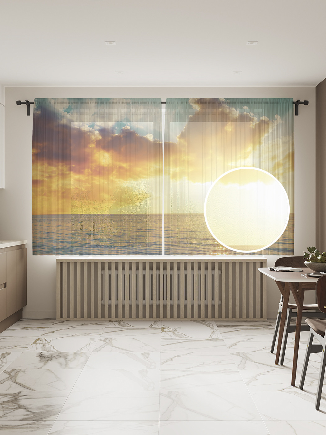 

Фототюль JoyArty "Морской восход", 145x180 см (2 полотна со шторной лентой + 50 крючков), Морской восход