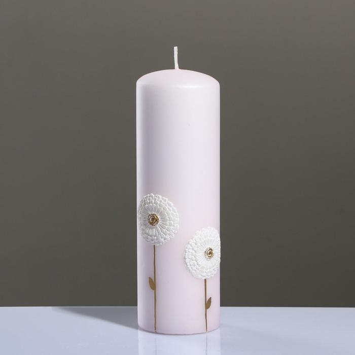 фото Свеча - цилиндр одуванчики, 6×19 см, розовый trend decor candle