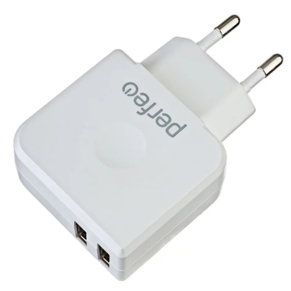фото Сетевое зарядное устройство perfeo i4621, 2 usb, 3,4 a, white